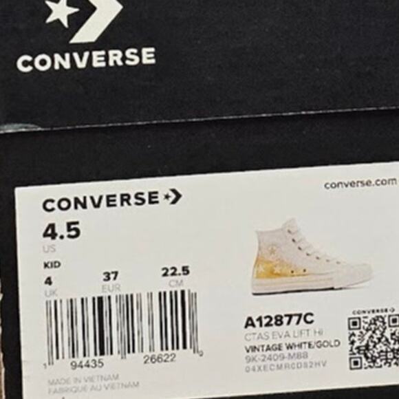 Converse Women's CTAS Eva Lift Hi Tops Size 6.5 White/Gold NWT - Picture 9 of 10